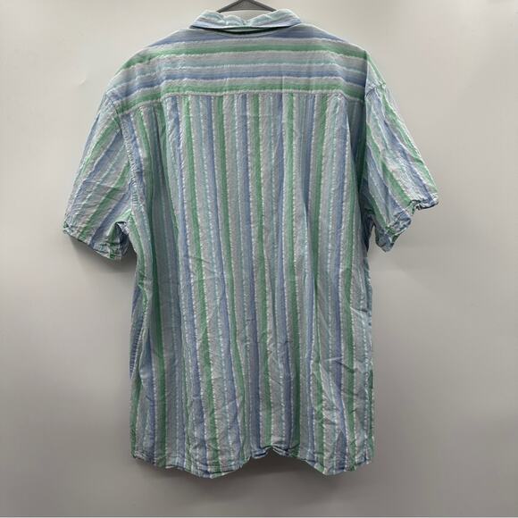 Tommy Bahama Cotton Silk Blend White Blue & Green Striped Button Down Shirt XXL - Picture 4 of 8